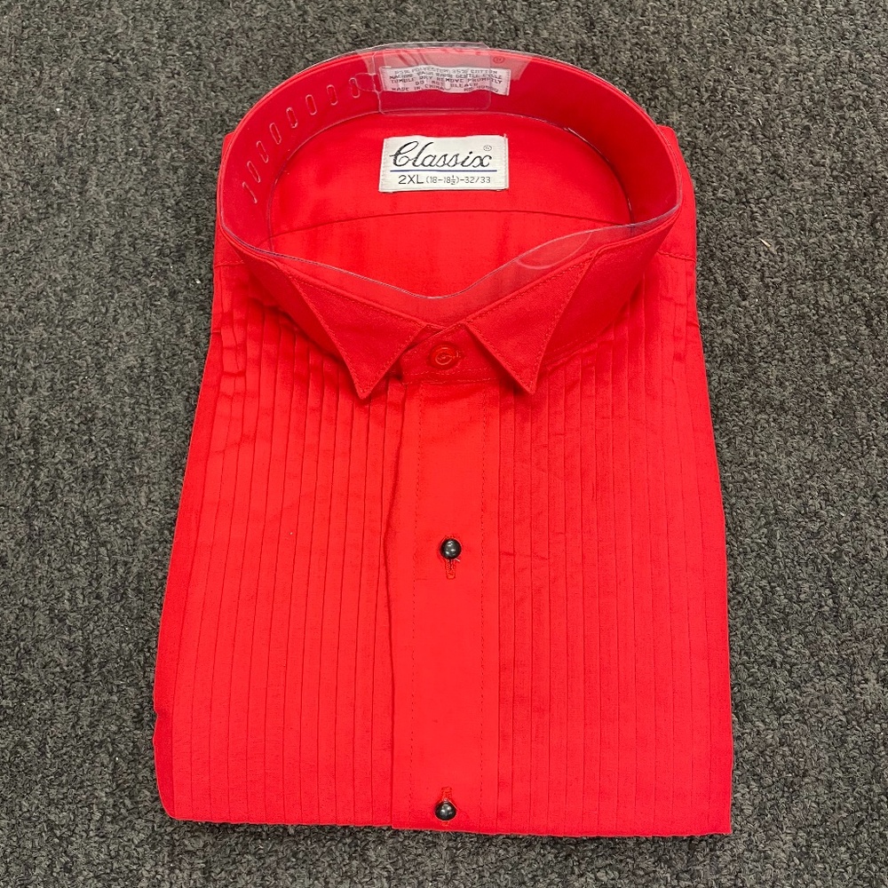 Classix Red  1/4" Pleated Wing Tux Shirt 2X-32/33